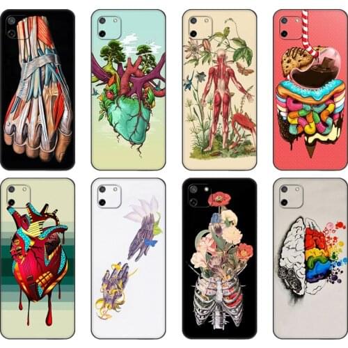Black tpu Case For OPPO Realme C11 C20 C21 Case Back Cover Bumper Medical Human Organs Brain Meridian Kidney