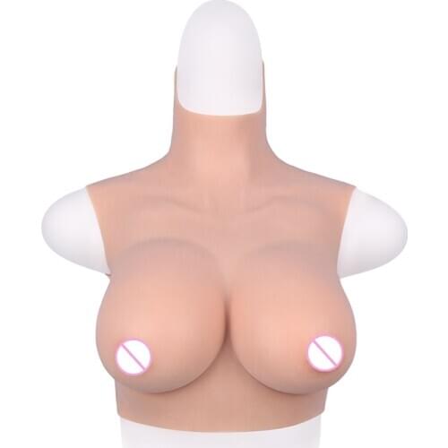 D CUP Short High Collar Neck Fake Artificial Boob Realistic Silicone Breast Forms Crossdresser Shemale Transgender Drag Queen 4G