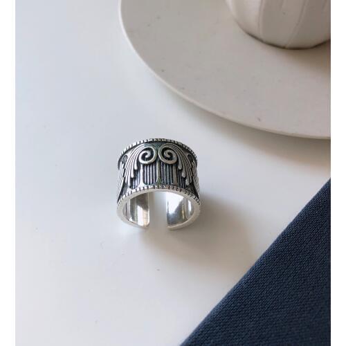 Retro Vintage Authentic S925 Sterling Silver FINE Jewelry Guardian Angel Wings Band Long ring adjust TLJ656