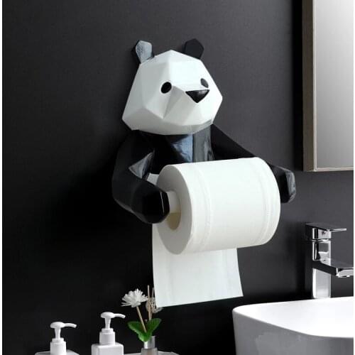 Resin Panda Figurine Wall Mounted Rolling Paper Holder Punch Free Bathroom Decoration держатель для туалетной бумаги