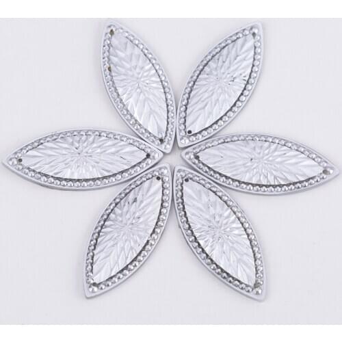 Taidian Scale Design Marquise Resin Gems For Native Bead Work Acrylic Rhinestone cabochon 2 Holes 20x50MM 20 Pieces/lot