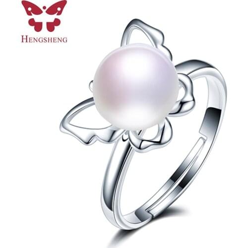 Hot Sale 100% 925 Sterling Silver Dancing Butterflies Elegant Rings For Women Fashion Natural Pearl Ring Jewelry Gift 2021