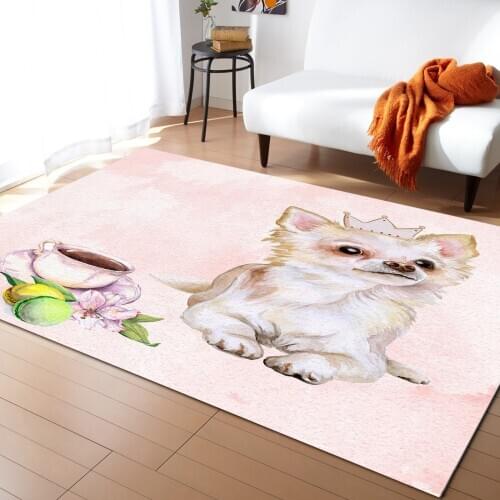 Dog Coffee Cup Watercolor Painting Carpets for Bedroom Home Decor Carpets Kawaii Rugs and Carpets for Home Living Room