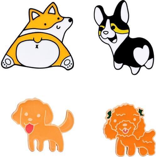 Creative Cartoon Teddy Dog Corgi Brooches Lady Hat Collar Pin Mens Jackets Backpack Badge High Quality Enamel Cute Metal Brooch