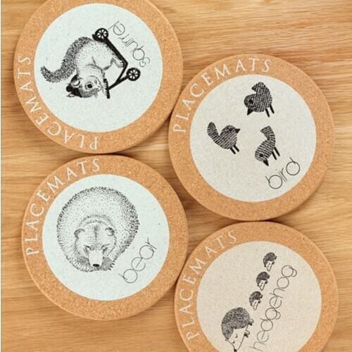 Cartoon Animals Round Cork Coasters Stand Pot Mug Coffee Drink Tea Cup For Dining Table Kitchen