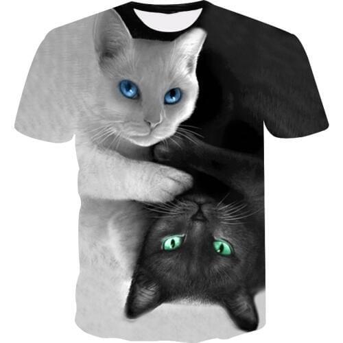 Joyonly 2019 Summer Boys Girls 3D T shirt Lovely White Black Cat Yin Yang Harajuku Design Children T-shirt Kids Cool Tshirt Tops
