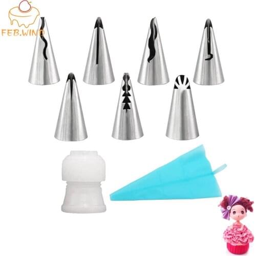 9Pcs Russian Ruffle Piping Tips Set Stainless Steel Cake Cupcake Decorating Nozzles Bobbi Skirt Icing Piping Nozzles 0088