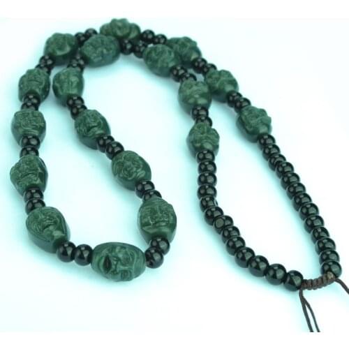 Natural bottle green Jade Chalcedony jadeite 18 arhat Mala Bead Necklace Lucky Bless