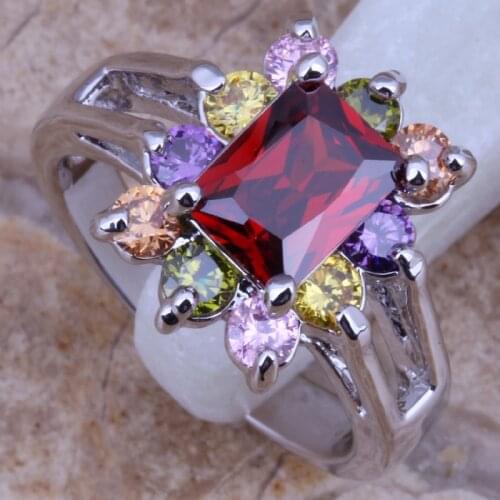 Dazzling Multicolor Multigem Silver Plated Ring Size 6 / 7 D654
