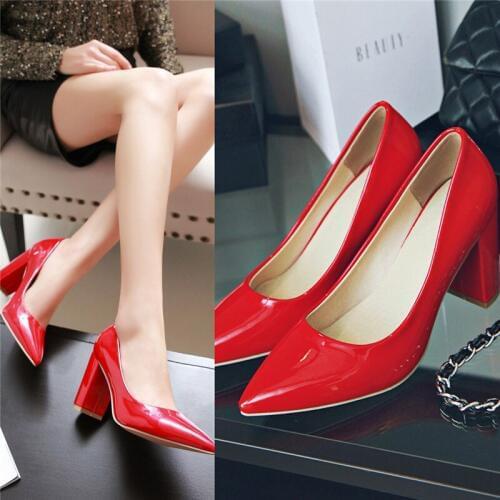 Sexy High Heels Shoes Woman Pumps Pointed Toe Work Office Dress Shoes Bridal Block Heel Spring Footwear Big Size Nude Neon
