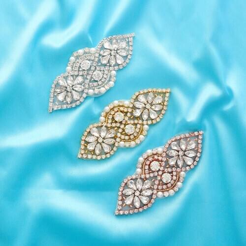 Silver Rose Gold Crystal Bridal Applique Belt Wedding Gold Belt Sew On For Wedding Dress Accessories