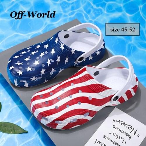 Summer Men Slippers Plus Size 45-52 Massage Clogs National Flag Sandals Outdoor Garden Shoes Men Pool Slides Mules Beach Slipper