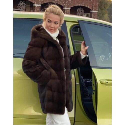 2021 New Mink Velvet Luxury natural real mink Fur Coats Women Winter Thick Loose Warm Outwear Plush Hooded Jacket Female