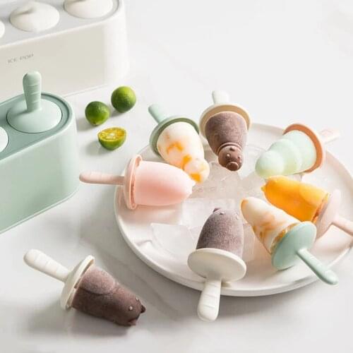Silicone Ice Cream Mold DIY Homemade Popsicle Molds 4 Cell Food Safe Material Freezer Juice Leak-proof With Cover Ice Cube Tray