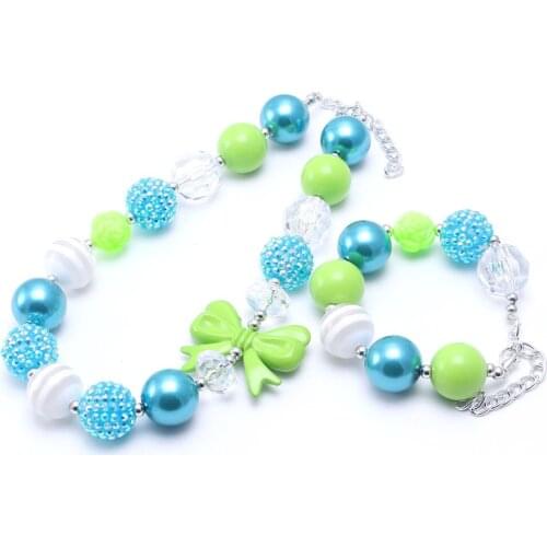 MHS.SUN Cute Child Kids Chunky Beads Necklace Bracelets Set Handmade Bowknot Girls Toddler Bubblegum Jewelry Set Party Gifts