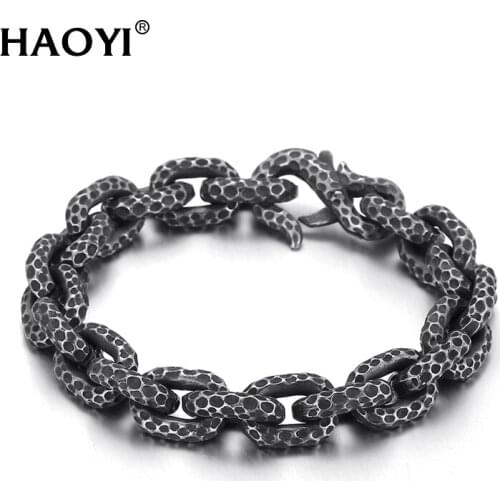 HAOYI 13mm Heavy O Thick Bracelet Round Link Chain Mens Bracelet Oxidized Black Stainless Steel Simple Punk HipHop Jewelry