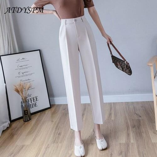 2021 Autumn New Suit Pants Women Korean Fashion Office Lady Pants Ankle Length Straight Trousers Apricot Black Khaki Chi Pants