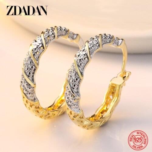 ZDADAN 925 Sterling Silver 18k Hoop Earring For Women Fashion Wedding Jewelry Gift Accessories