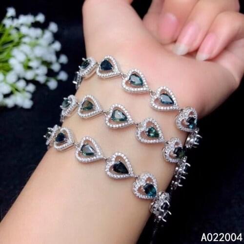 KJJEAXCMY Fine Jewelry 925 Sterling Silver inlaid gemstone sapphire women hand bracelet noble support detection