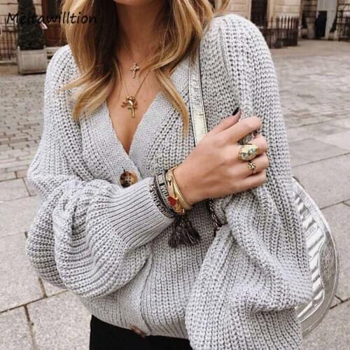 Women Autumn Winter Knit Sweater 2020 Casual Solid Long Sleeve Button Cardigan Vintage Loose Warm Outerwear Tops