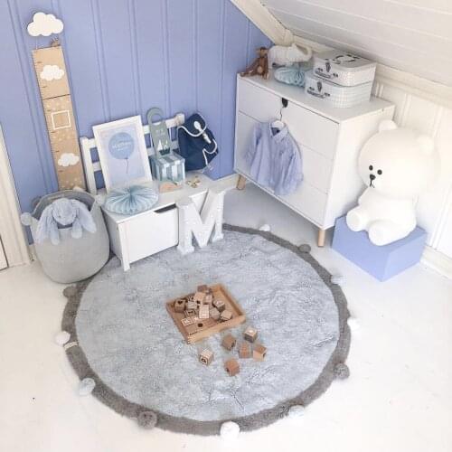 120cm Nordic Kids Play Mat Cotton Mat With Pompoms Play Game Rugs Floor Carpet For Kids Boy Nursery Room Decor Photography Props