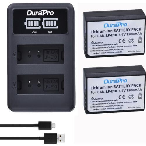 2pc For Canon 1500mAh LP-E10 LP E10 LPE10 Camera Li-ion Battery + LED USB Charger For Canon 1100D 1200D Kiss X50 X70 Rebel T3 T5