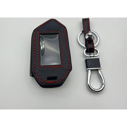 2-Way LCD Keychain Remote 100% Leather Case Cover for Car Alarm System Sher-khan Mobicar A Mobicar B Key Protect Shell