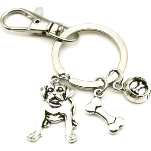 New Charm Jewelry Mini Animal Pet Dog Key Chain Bone Dog Basin Key Chain Men and Women Car Keychain Diy Handmade