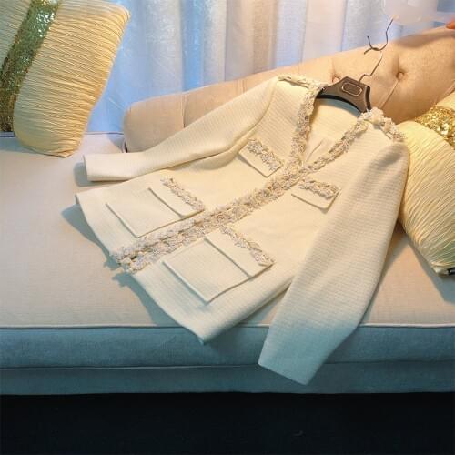 Brand fashion womens high-end luxury autumn winter British elegant slim tweed temperament ladies suit jacket Coat