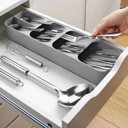 Kitchen Tableware Storage Tray Knife And Fork Divider Spoon Drying Box Drain Rack Drawer Tlastic Dish Household Accessories