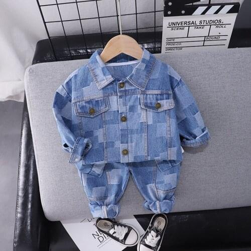 Childrens denim suit Autumn Kid Boy Girl Clothing Sets Tracksuit Active letter Denim jacket jeans Infant Clothes Boy jeans