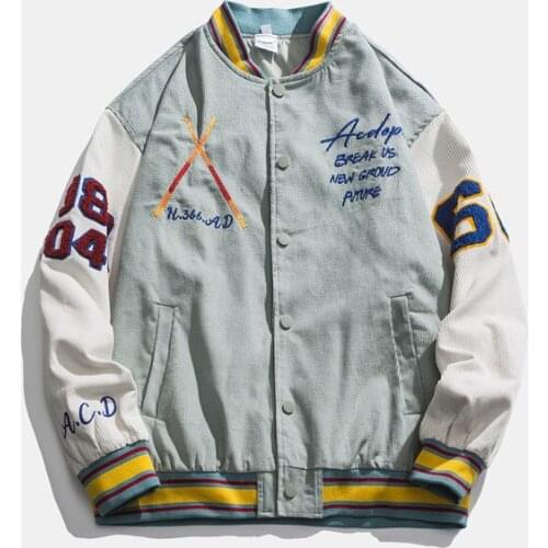 European American Street Embroidery Baseball Jacket Men 2021 New Harajuku Japanese Couple Patchwork Bomber Jacket Mens Outwear