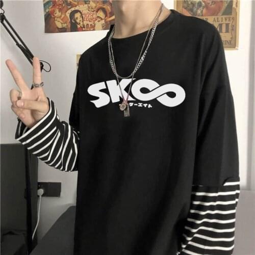 Anime SK8 The Infinity Short Sleeve Tshirt Men Funny Graphic Oversized Streetwear Summer Korean Fashion Fake Two Pieces T-shirts