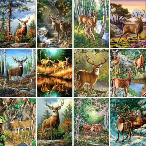 HUACAN Full Square/Round Diamond Painting Animal Deer Rhinestones 5D DIY Diamond Embroidery Sale Tree Mosaic Wall Art
