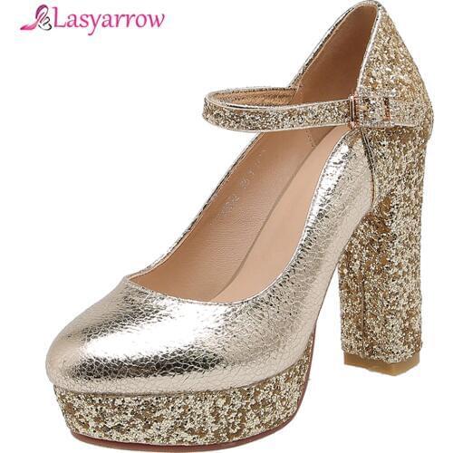 Lasyarrow Women Pumps Sexy Chunky Heels Shoes Woman Leisure Shoes Platform High Heels Party Wedding Shoes Size 32-43 J963