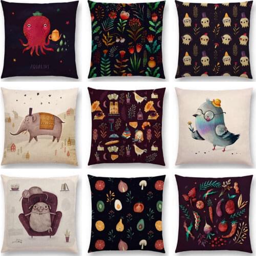 Hot Sale Super Fun Animals Elephant Bird Dog Cute Mini Vegetable Fruit Flower Patchwork Floral Pattern Cushion Sofa Throw Pillow