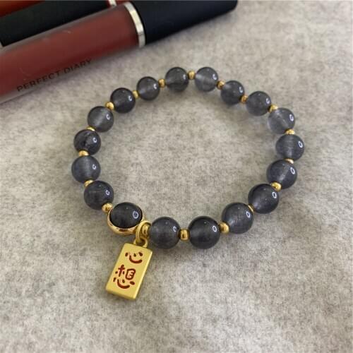 New Free Shipping 8mm Gray Natural Stone Round Beads Crystal Pendant Jades Bracelet Womens Jewelry Holiday Gift 7.5inch Y869