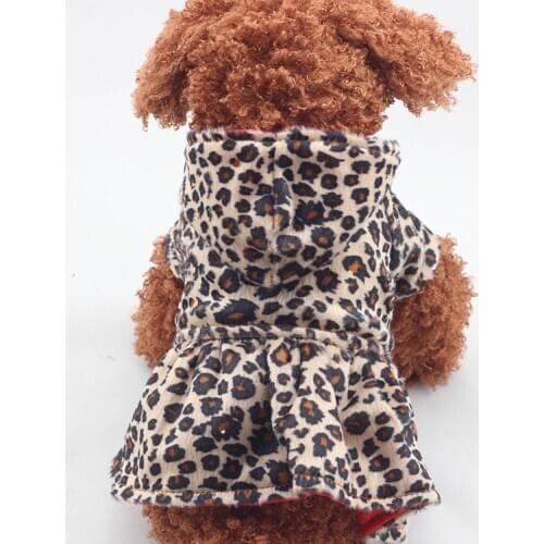Dog Cat Dress Clothes Tutu Pet Hoodie Skirt Winter Leopard Clothes With Hat For Small Dog Teddy Chihuahua Pet Product new