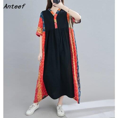 Cotton oversize plus size vintage floral for women casual loose long summer dress elegant clothes 2021 ladies dresses sundress