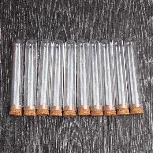 10pcs/lot 18x100mm Transparent Plastic Round Bottom Test Tube With Cork Stopper Laboratory School Educational Supplies
