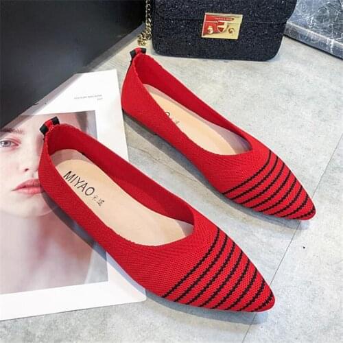 Mixed Color Womens Stretch Knitted Flats Breathable Moccasins Slip on Ladies Cozy Work Shoes Female Loafers Casual Driving Shoes