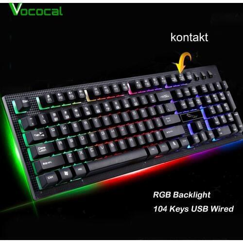 Vococal 104 Keys USB Wired Colorful RGB Backlight Gaming Keyboard Keypad Key Board for Computer PC Desktop Laptop LOL DOTA Gamer