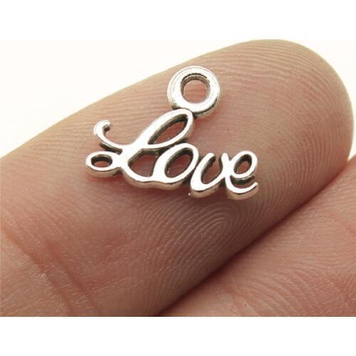 WYSIWYG 20pcs 13x10mm Antique Silver Color Love Word Charm Small Word Love Charm Tiny Love Charm For Jewelry Making