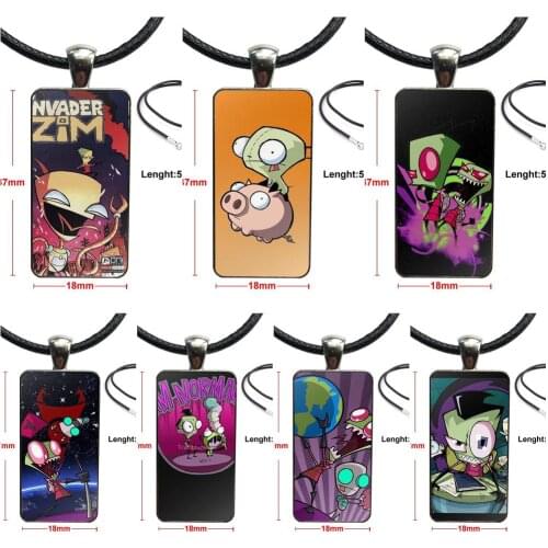 Funny Cartoon Invader Zim For Girls Statement Maxi Glass Pendant Galaxy Pendant Necklace Women Steel Plated Necklaces Jewelry
