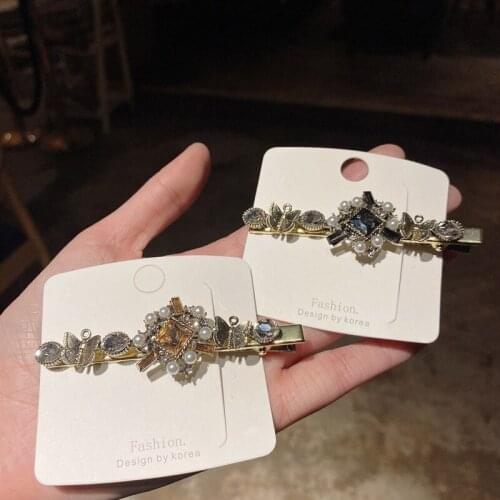 Imitation Pearl Hairpin Female Metal Barrette Diamond Inlaid Butterfly Duck Beak Clip Edge Clip Headwear