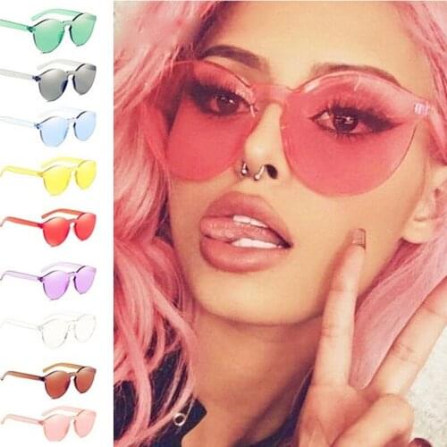 Womens Frameless Sunglasses Transparent Color Sunglasses Womens Cool Candy Color Glasses Driver gogglesClear Retro Sunglasses
