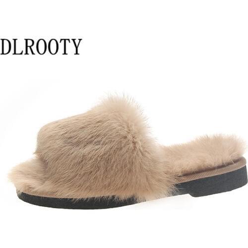 Women Fur Slippers Winter Warm Flip Flops 2018 New Fashion Solid Platform Silent Non-slip Shoes Woman Slides Flat Casual