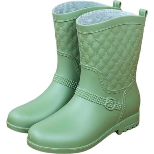 Womens Mid-Calf Rain Boots Fashion Waterproof Rubber Boots for Women Solid Color Rain Shoes Ladies Non-slip Galoshes Water Boot