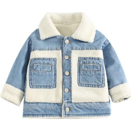 Toddler girl winter clothes kids coats for girls boys clothes warm plush fur denim jacket casual baby jacket children parka