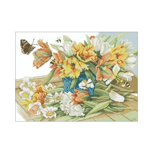 0154324 daffodil tulip Needlework,For Embroidery,DIY 14CT Unprinted Arts Cross stitch kits Set Cross-Stitching Home Decor